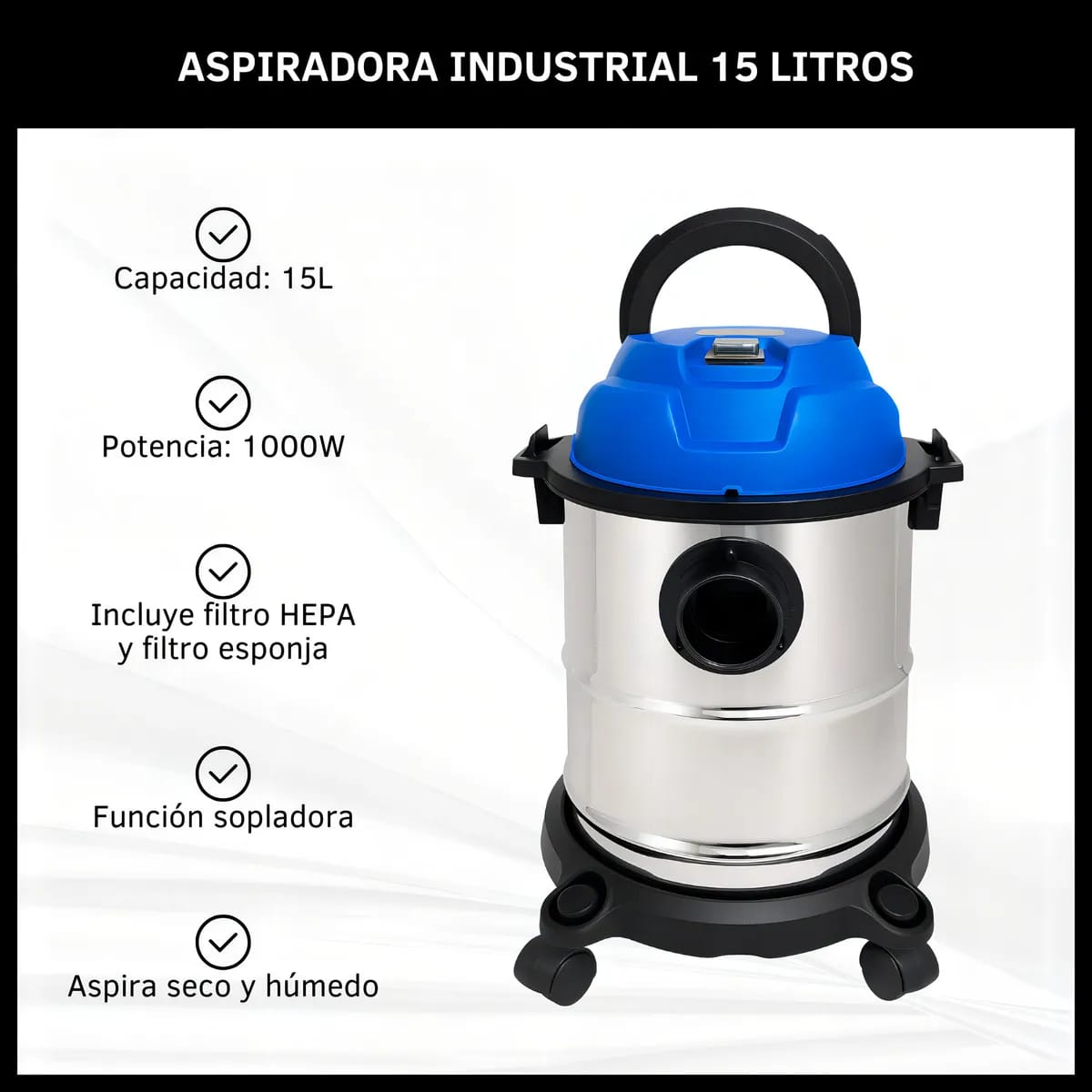 Aspiradora Industrial Oryx 1000W 15L Seco Húmedo Sopladora Filtro HEPA - miniatura 3