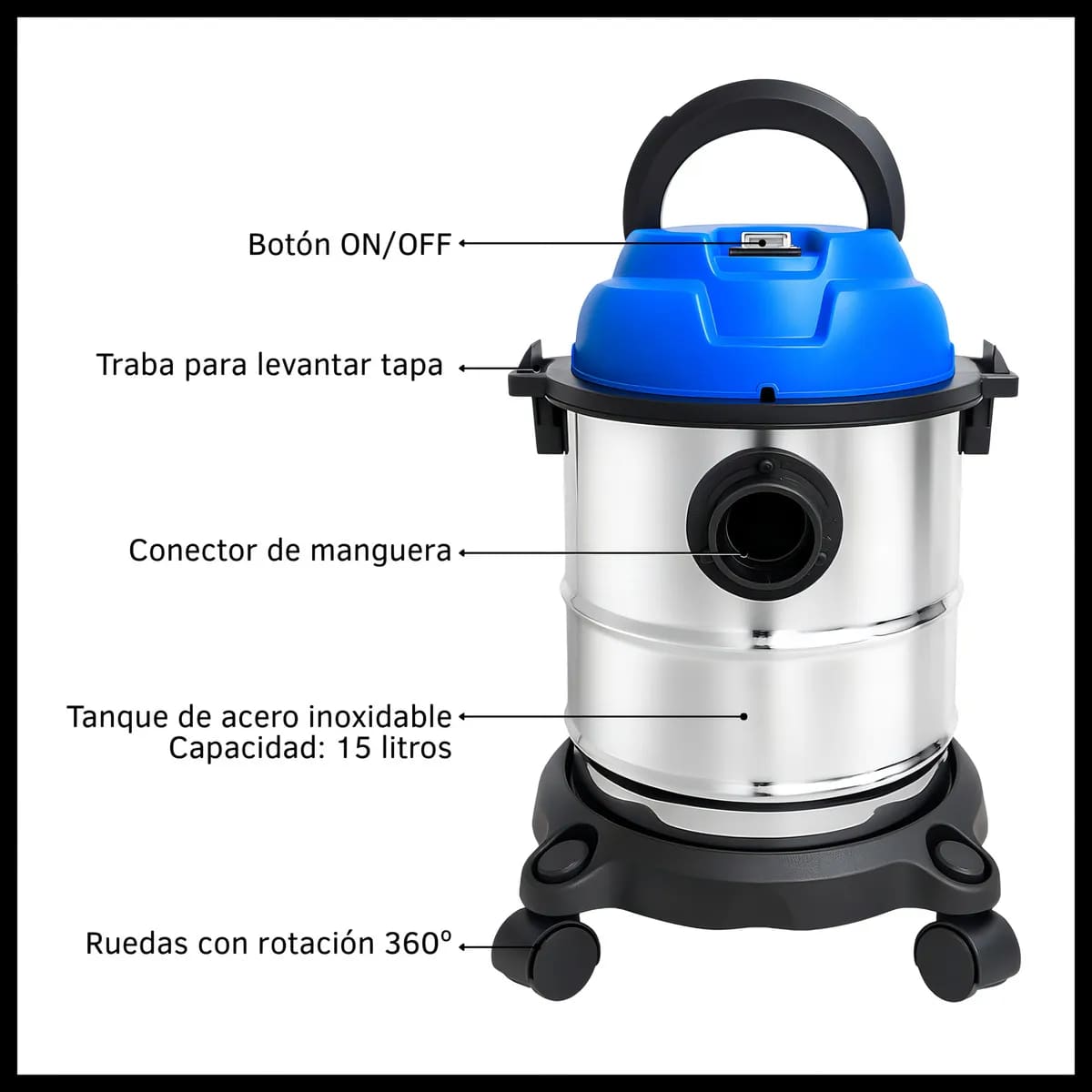 Aspiradora Industrial Oryx 1000W 15L Seco Húmedo Sopladora Filtro HEPA - miniatura 5
