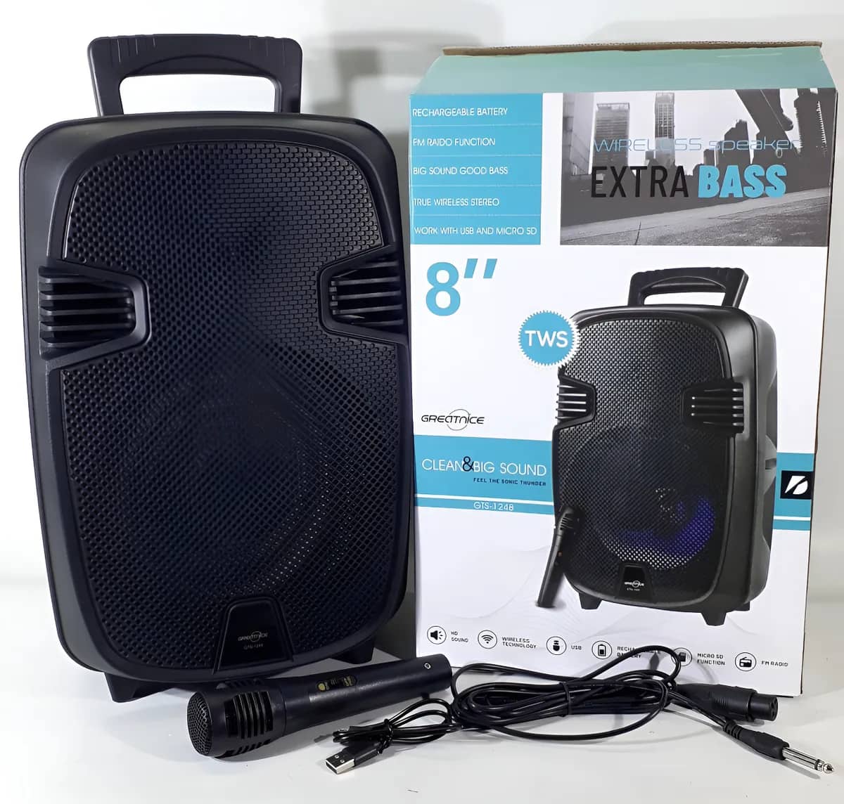 Parlante 8 Portátil Greatnice Gts-1248 Bluetooth 220v Negro