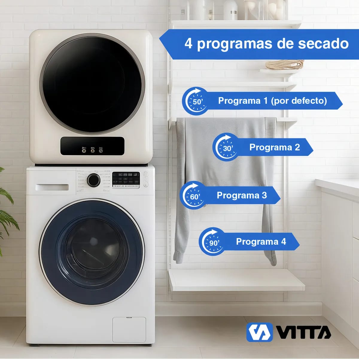 Secarropas Por Calor Vitta 4kg Panel Digital 4 Programas Color Blanco - miniatura 6