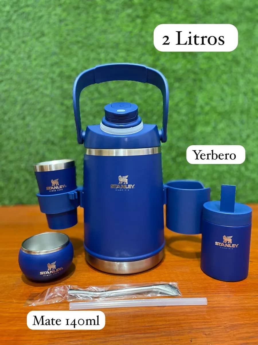 Kit Termolar Matero Tereré 2l Mate Vaso Yerbero Y Bombilla Azul