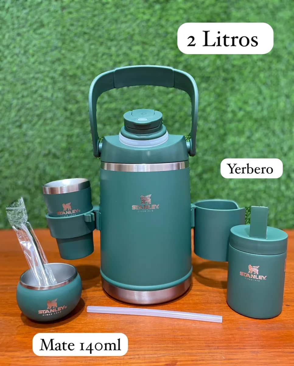 Kit Termolar Matero Tereré 2l Mate Vaso Yerbero Y Bombilla Verde