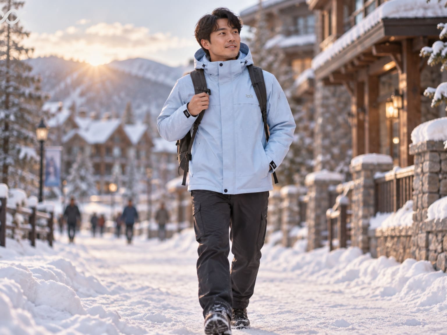 2. 雪花與短暫降水交替,檢查外層的防風防潑水細節