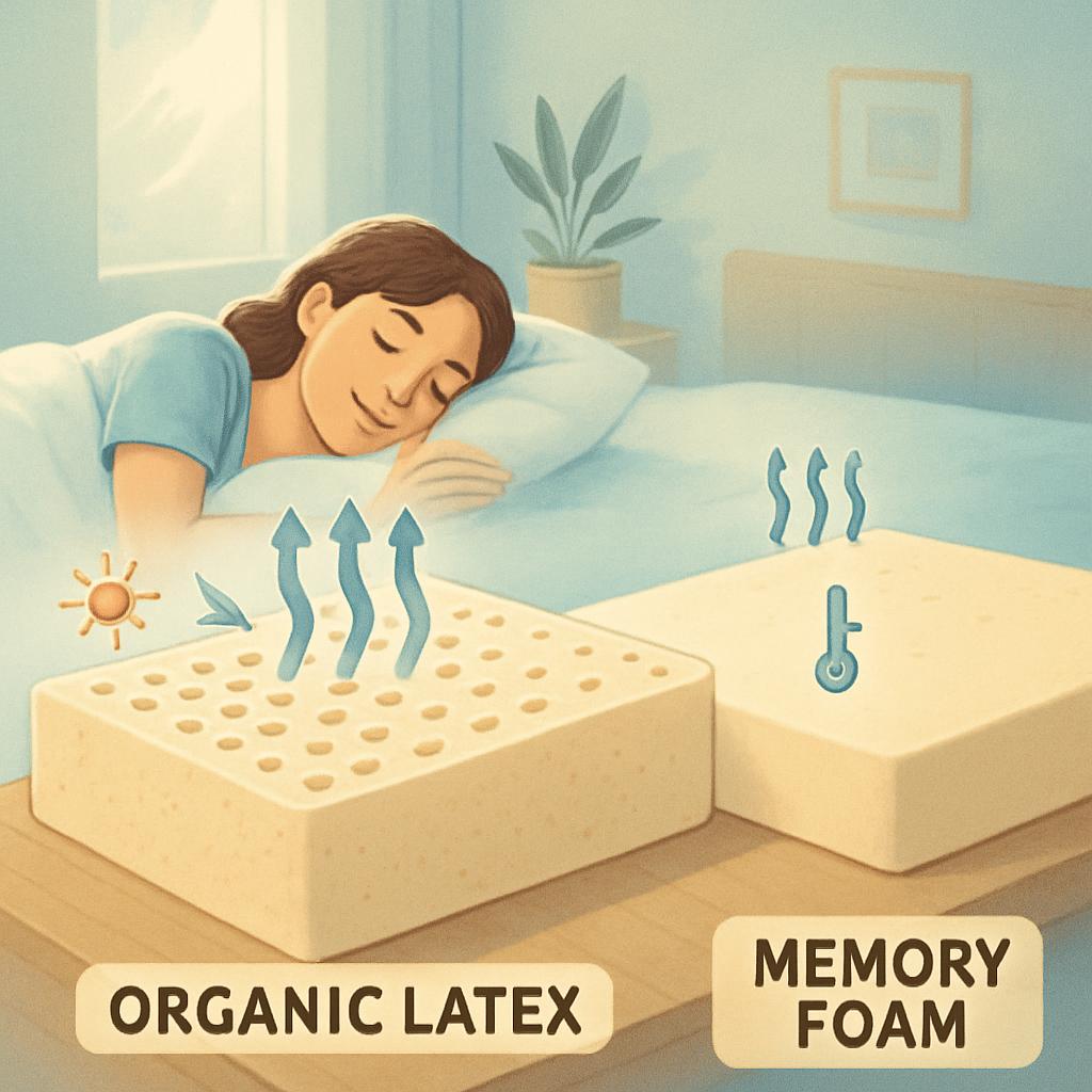 Shop for the best mattress! Learn how organic latex mattresses outperform memory foam in breathability and temperature regulation.
