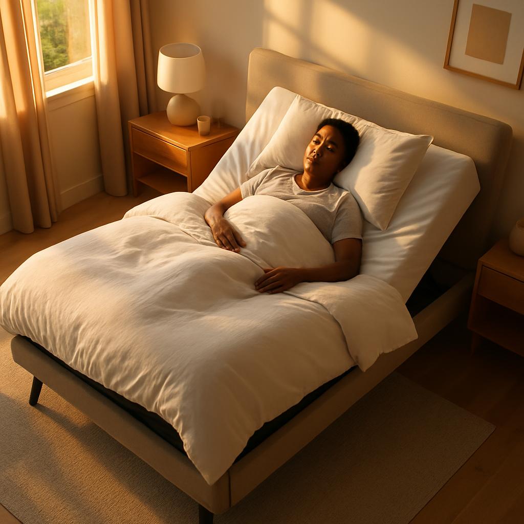 stop snoring, anti-snoring sleep position, snoring solutions, snore prevention, adjustable bed for snoring, adjustable sleep position, adjustable mattress, side sleeping position, best sleep position