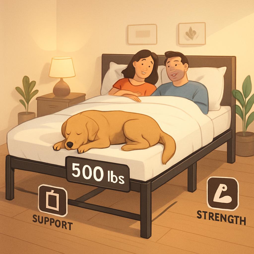 heavy duty bed frame, bed frame weight capacity, 500 lb bed frame, high weight capacity bed frame, sturdy bed frame, bed frame weight limit, bed frame for heavy people, durable bed frame