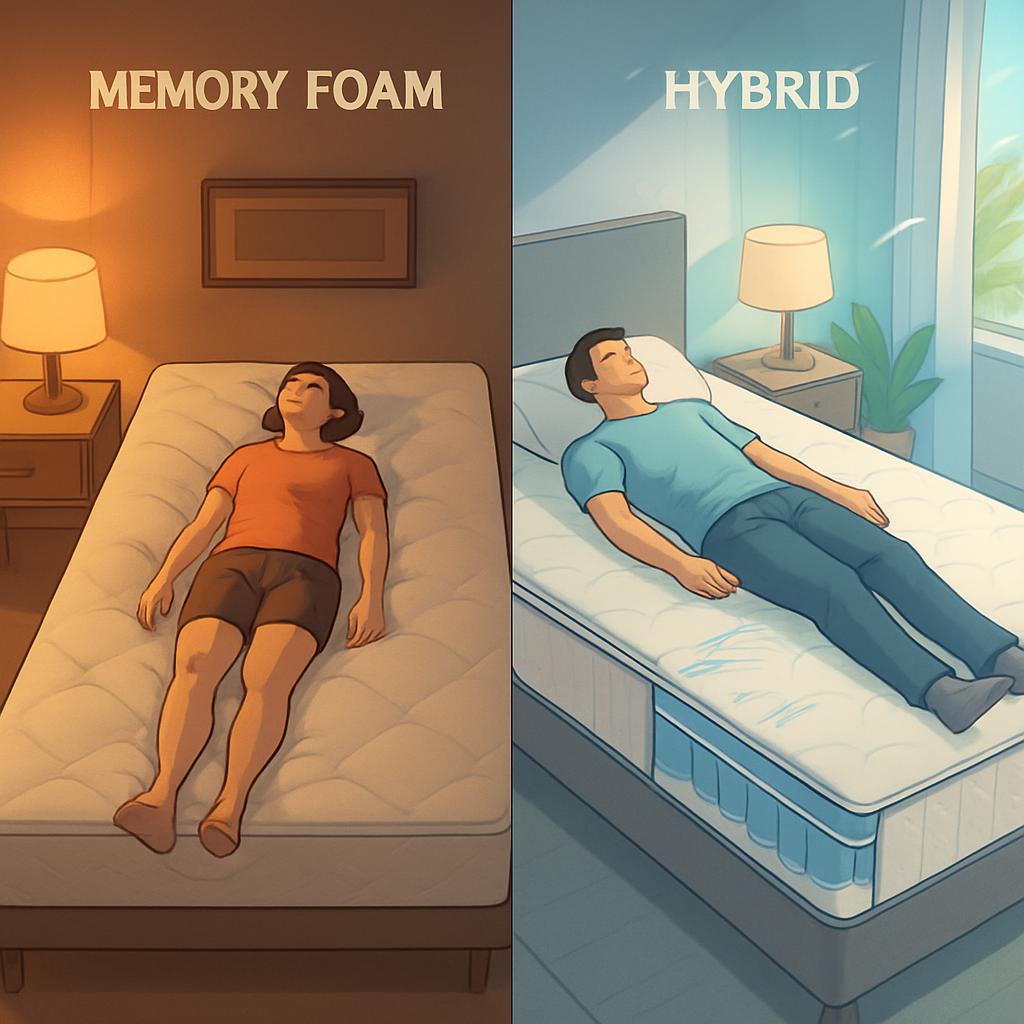 Learn the key differences between hybrid and memory foam mattresses to improve your sleep quality and health.