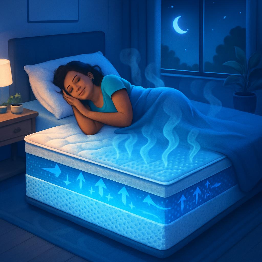 best cooling mattress, cooling mattress technology, cooling gel mattress, cooling memory foam, temperature regulating mattress, breathable mattress materials, mattress cooling features, heat dissipating mattress, sleep temperature control, phase change mattress