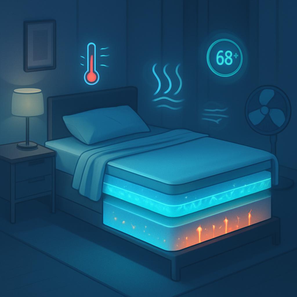 Learn how to combat memory foam heat retention with modern cooling technologies and improve your sleep quality.