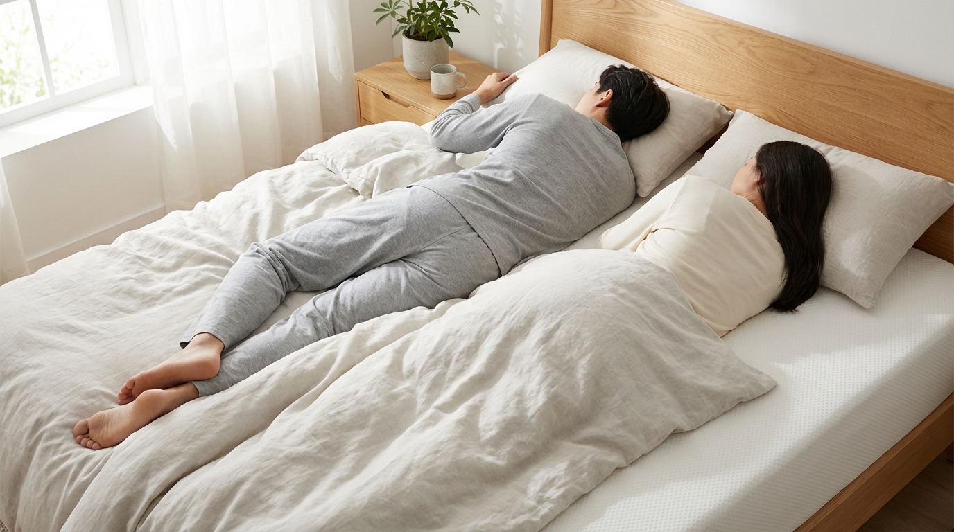 Couple sleeping on clean memory foam mattress with motion isolation
