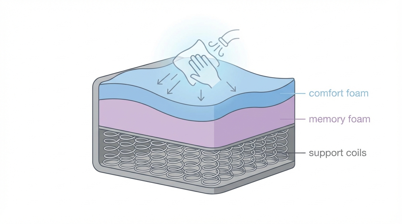Infographic showing how do you clean a mattress construction and layers