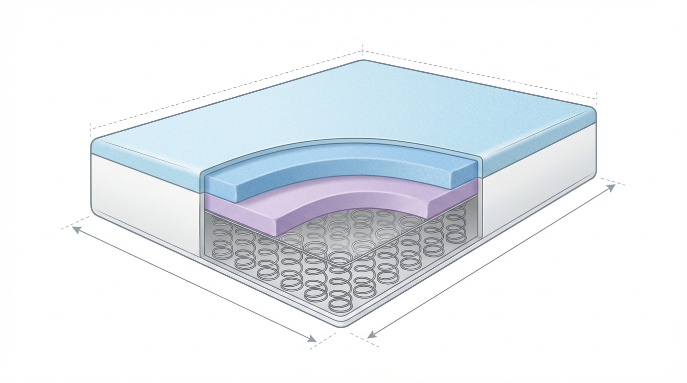 Infographic showing the dimensions of a king size mattress construction and layers