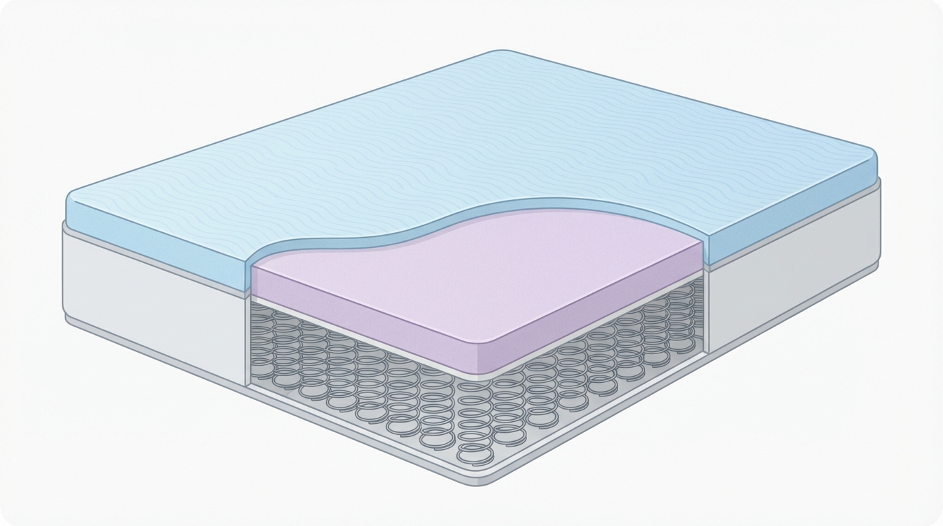 Infographic showing the measurements of a full size mattress construction and layers