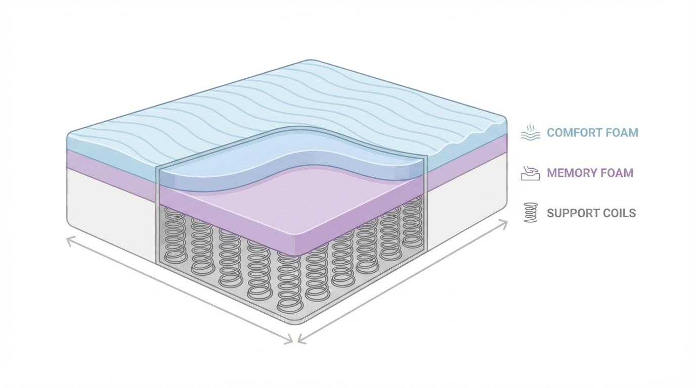 Infographic showing how long is a twin xl mattress construction and layers