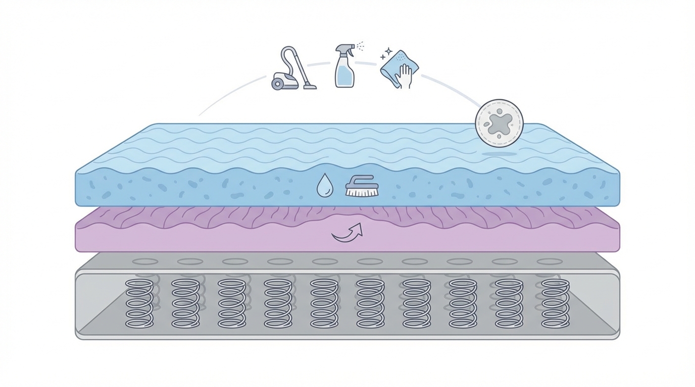 Infographic showing get stains out of mattress construction and layers