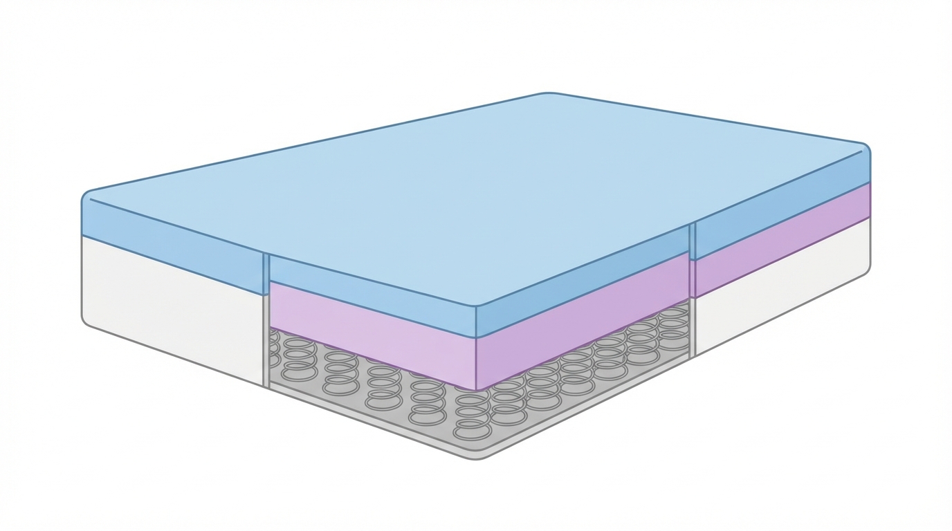 Infographic showing the dimensions of a full mattress construction and layers