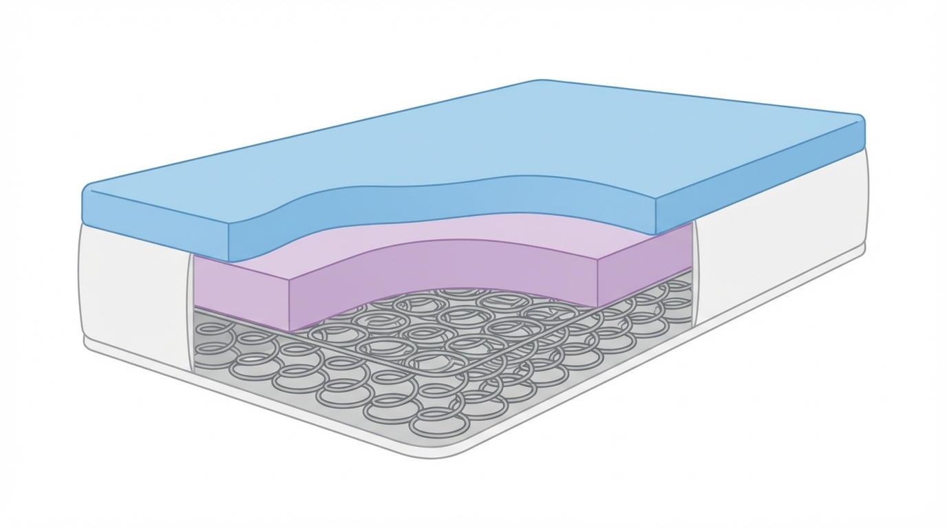 Infographic showing what is the size of a twin mattress construction and layers