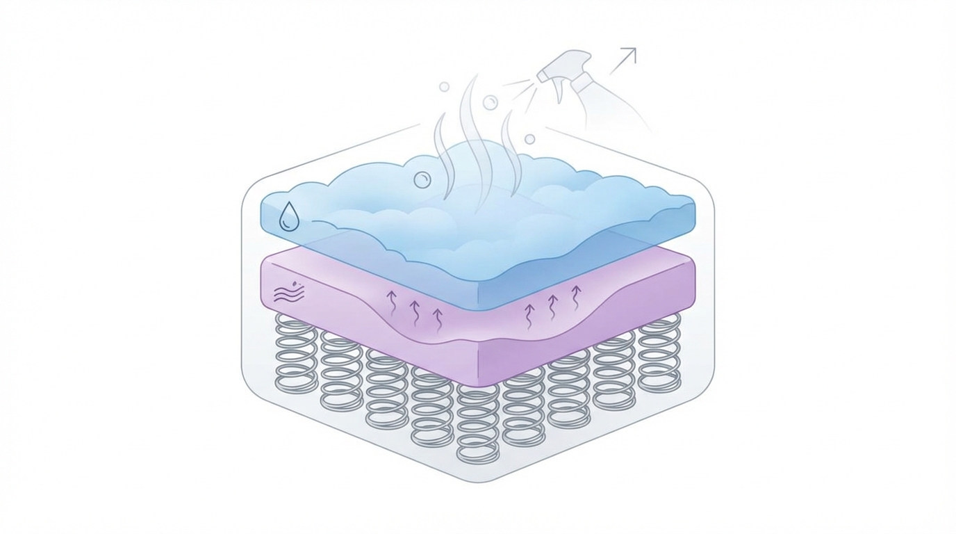 Infographic showing get urine smell out of mattress construction and layers