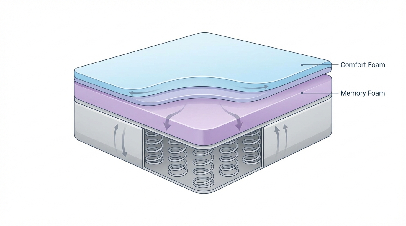 Infographic showing which is the best memory foam mattress excnconsoles construction and layers