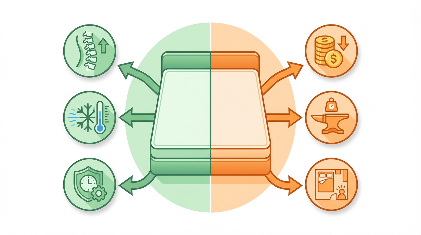 Pros and cons comparison for what is the size of a queen size mattress