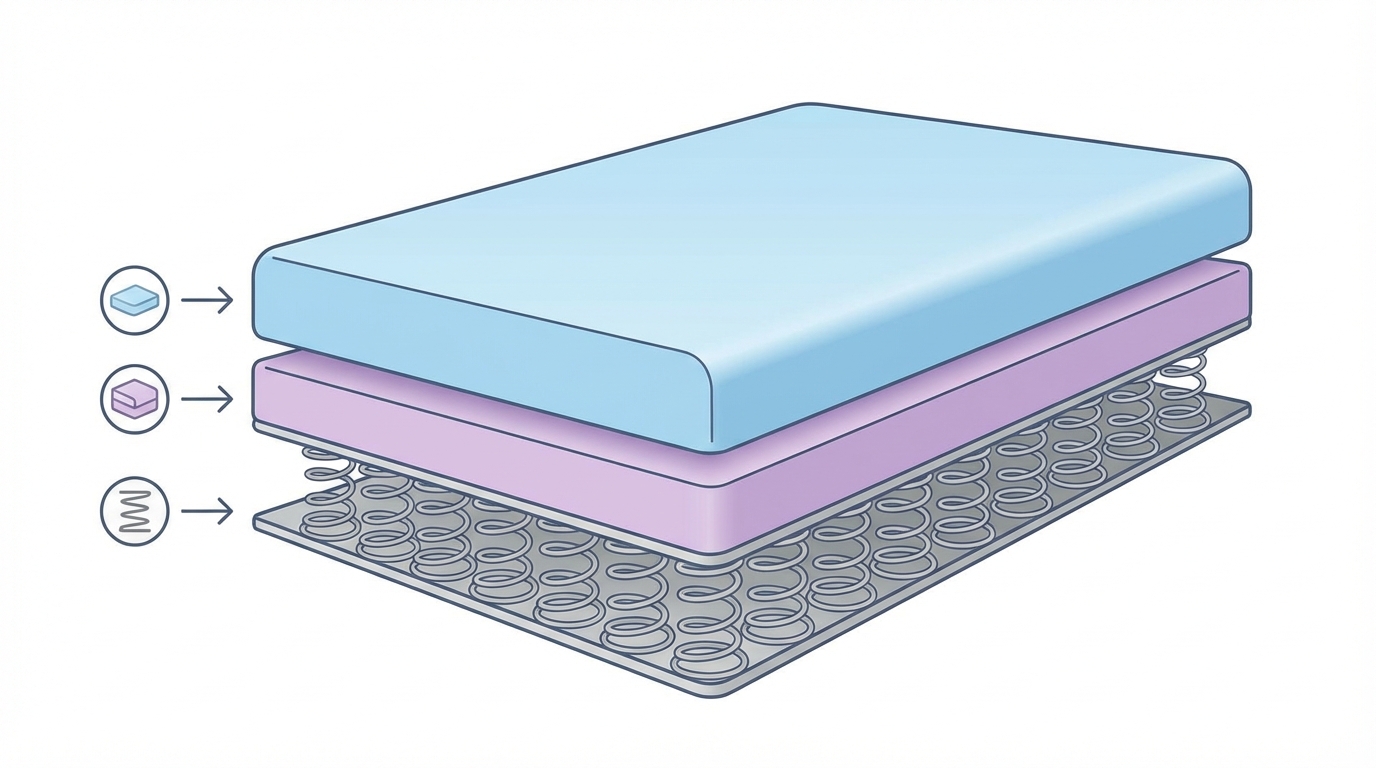 Infographic showing how big is a full size mattress construction and layers