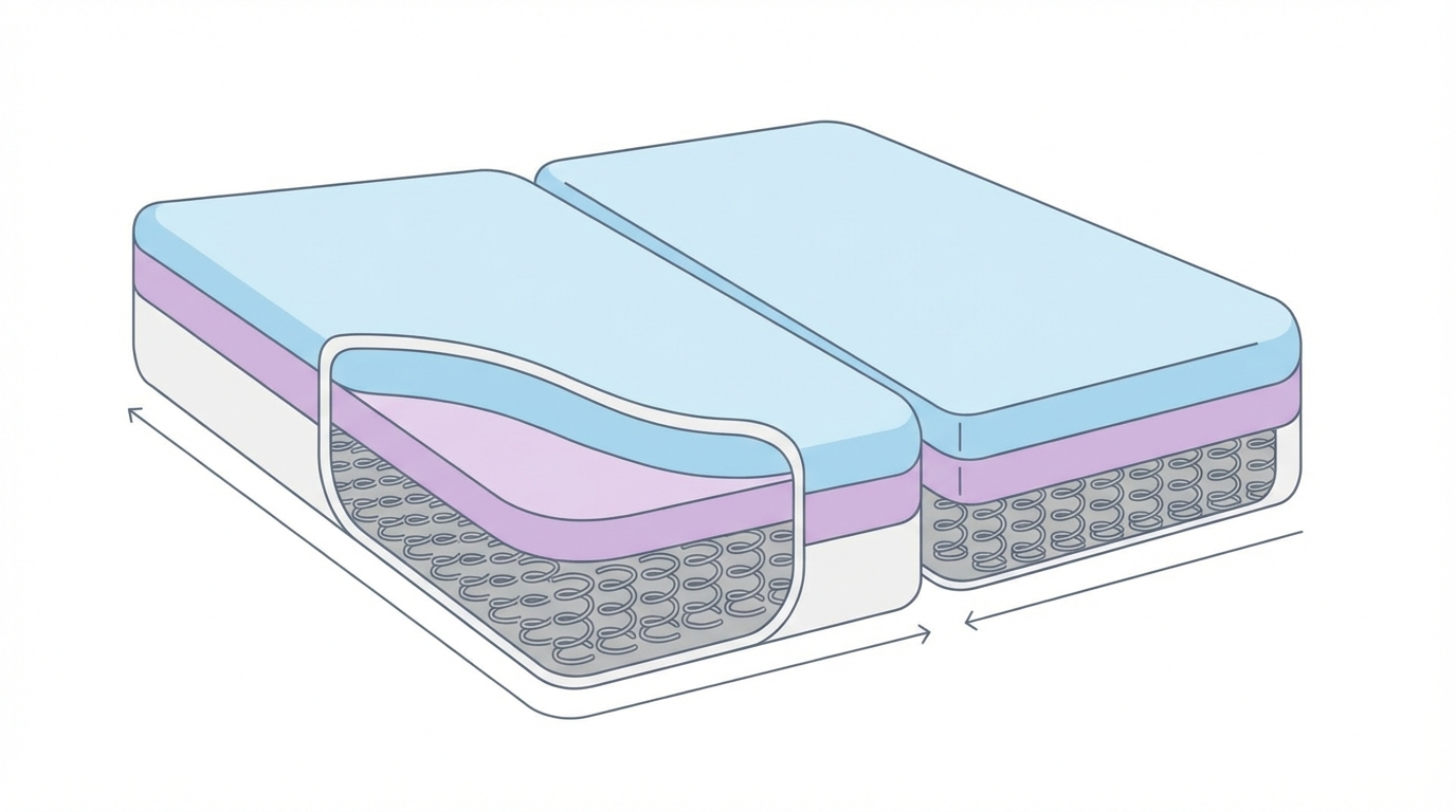 Infographic showing split king mattress construction and layers
