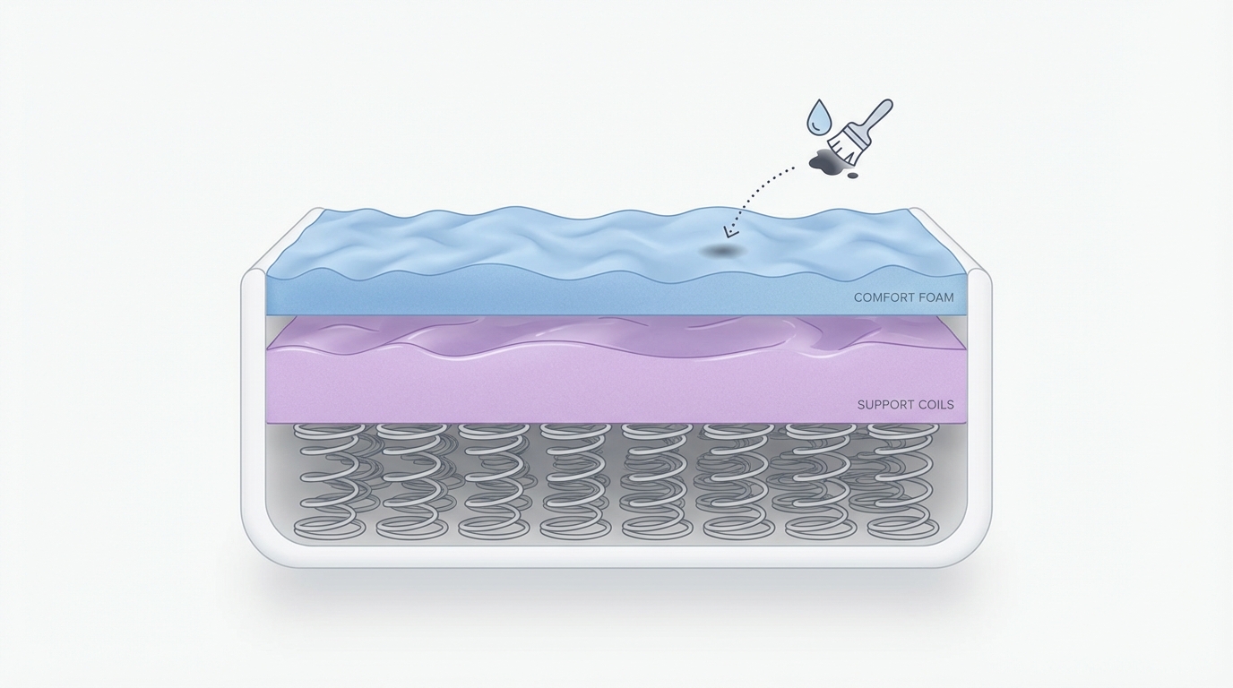 Infographic showing get stain out of mattress construction and layers
