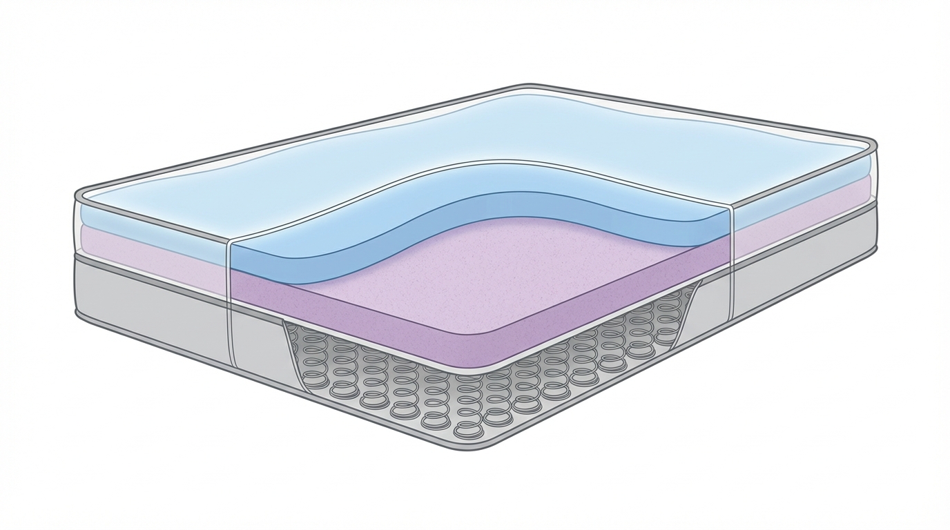 Infographic showing how wide is a queen mattress construction and layers