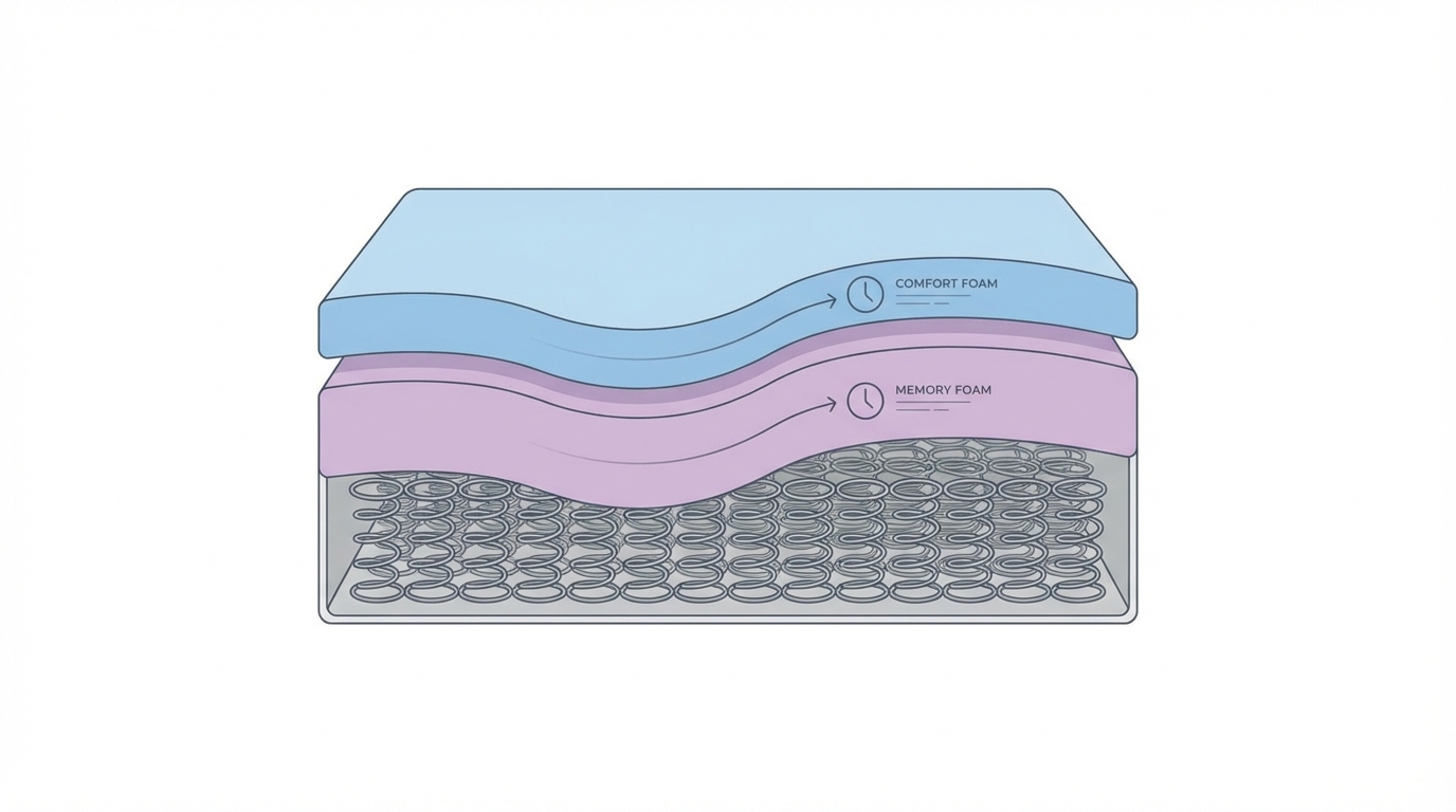 Infographic showing how often to replace mattress construction and layers
