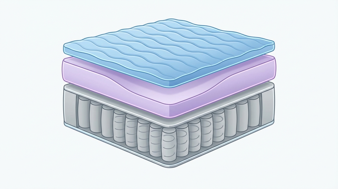 Infographic showing where to buy dreamcloud mattress construction and layers