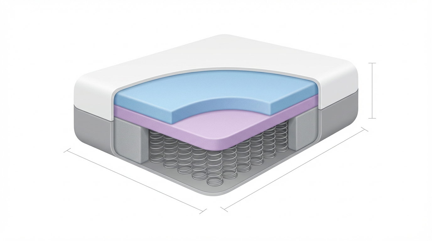 Infographic showing what size is a queen size mattress construction and layers