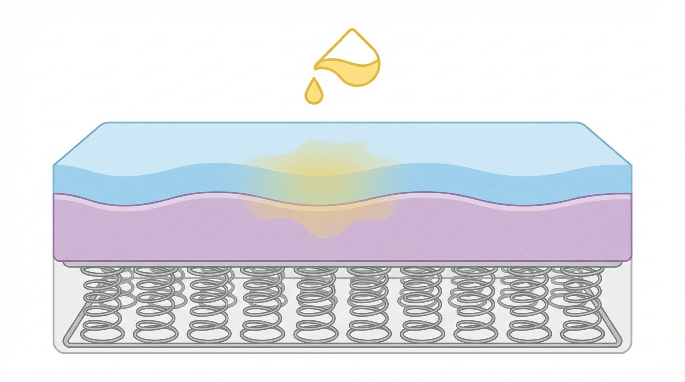 Infographic showing clean a mattress that has been peed on construction and layers
