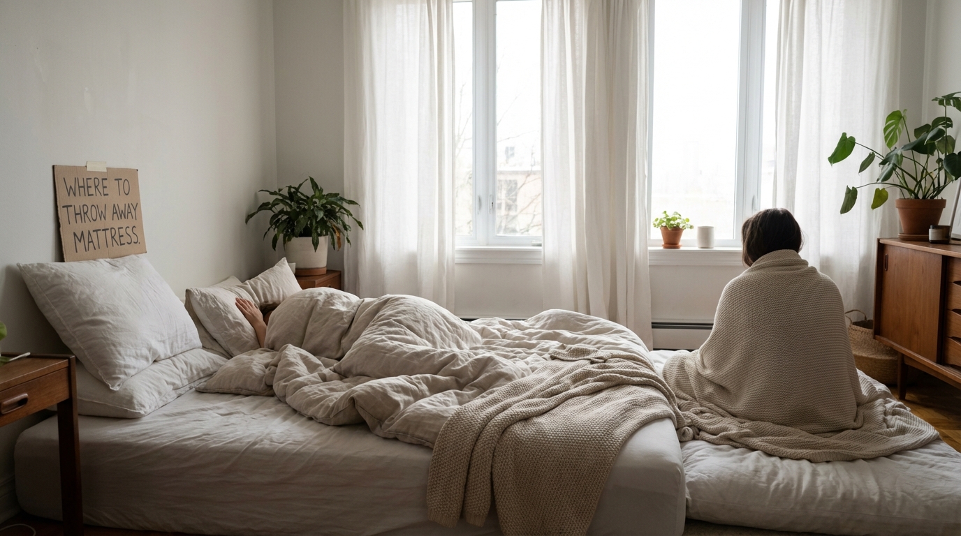 Couple sleeping on where to throw away mattress with motion isolation