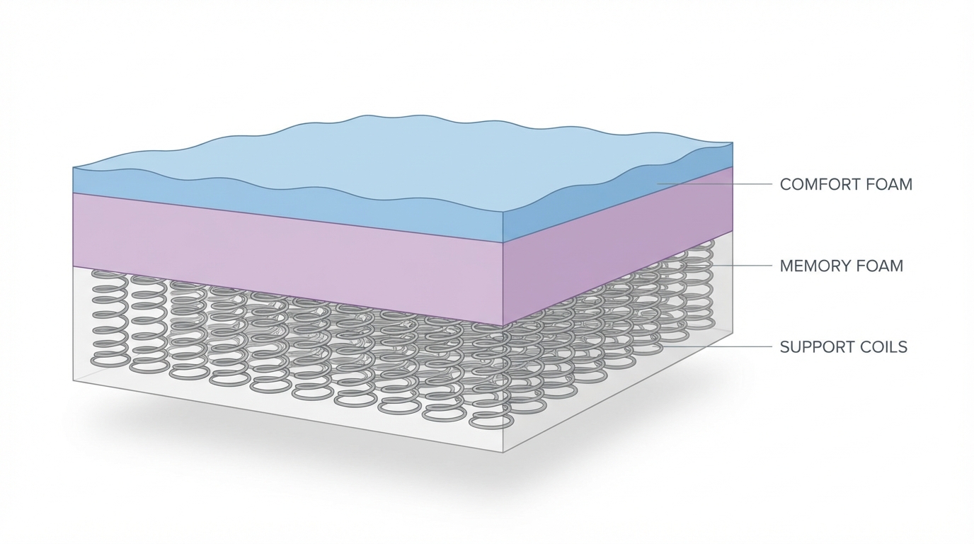 Infographic showing what size is a king size mattress construction and layers