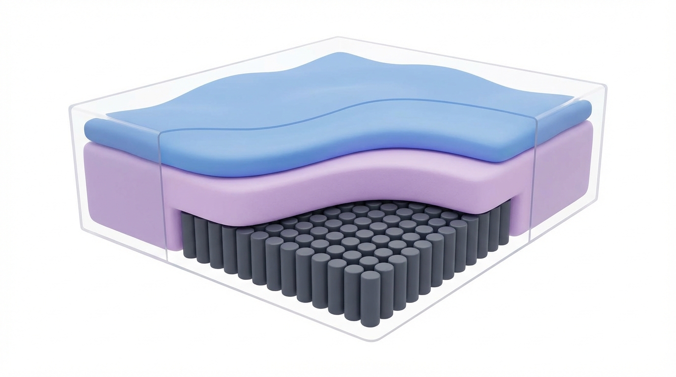 Infographic showing how much does a queen mattress weigh construction and layers