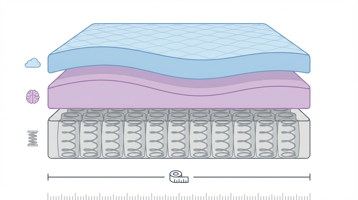 Infographic showing how wide is a king mattress construction and layers