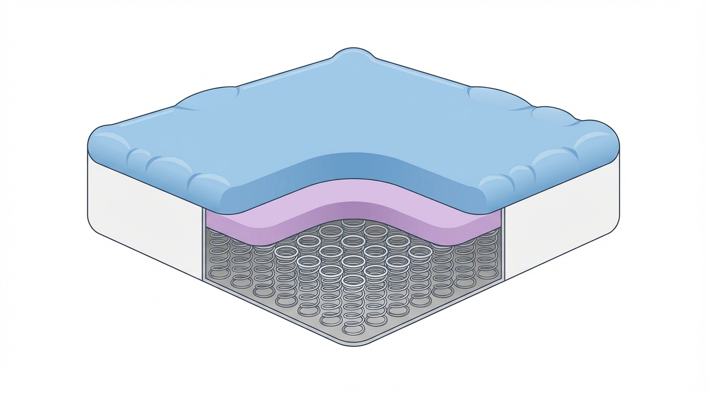 Infographic showing what size is a queen mattress construction and layers