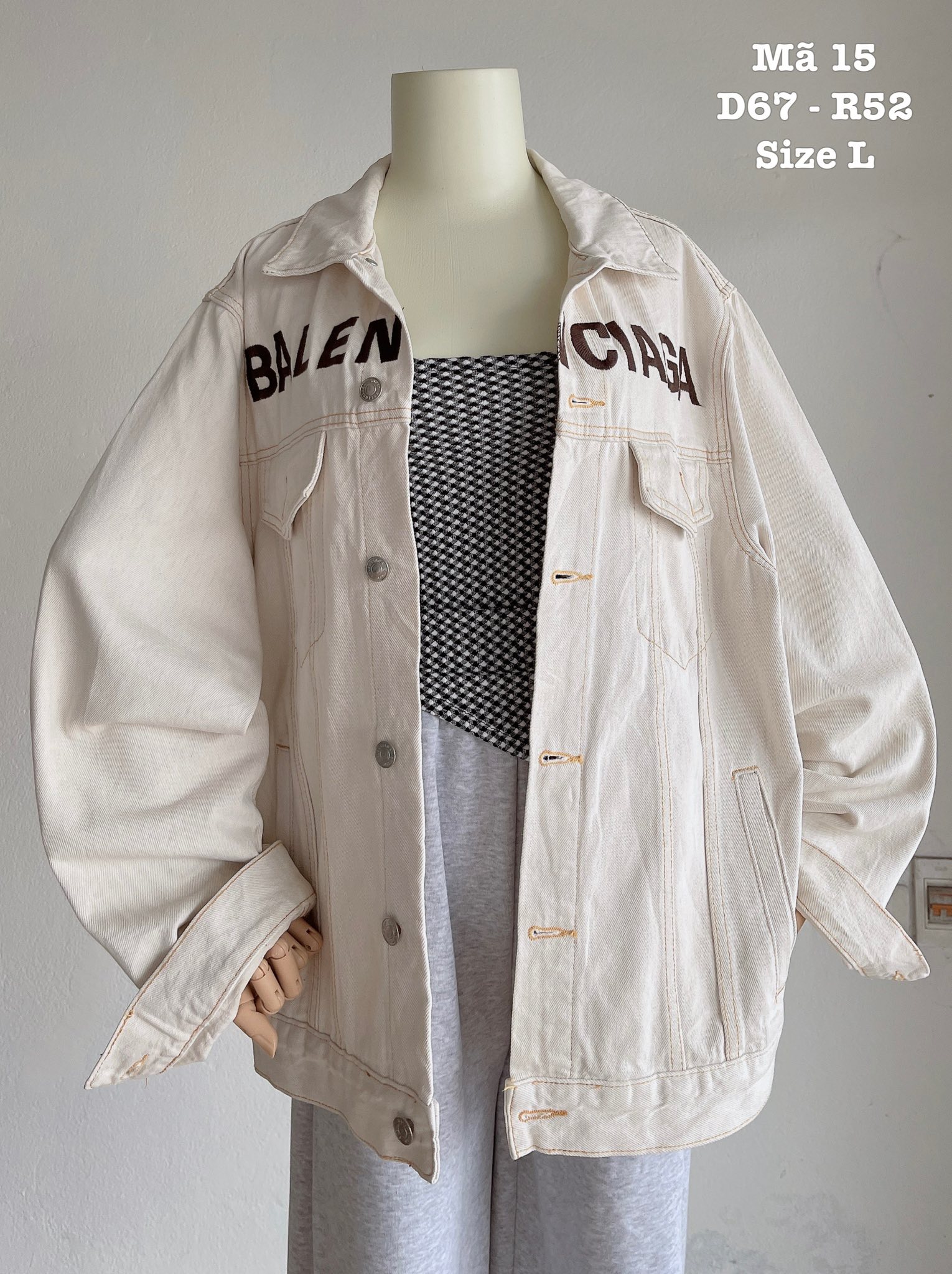 Áo Khoác Jean Oversize Màu Trắng Kem