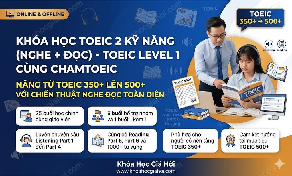 Khóa Học Toeic 2 Kỹ Năng (Nghe + Đọc) - Toeic Level 1 Cùng Chamtoeic