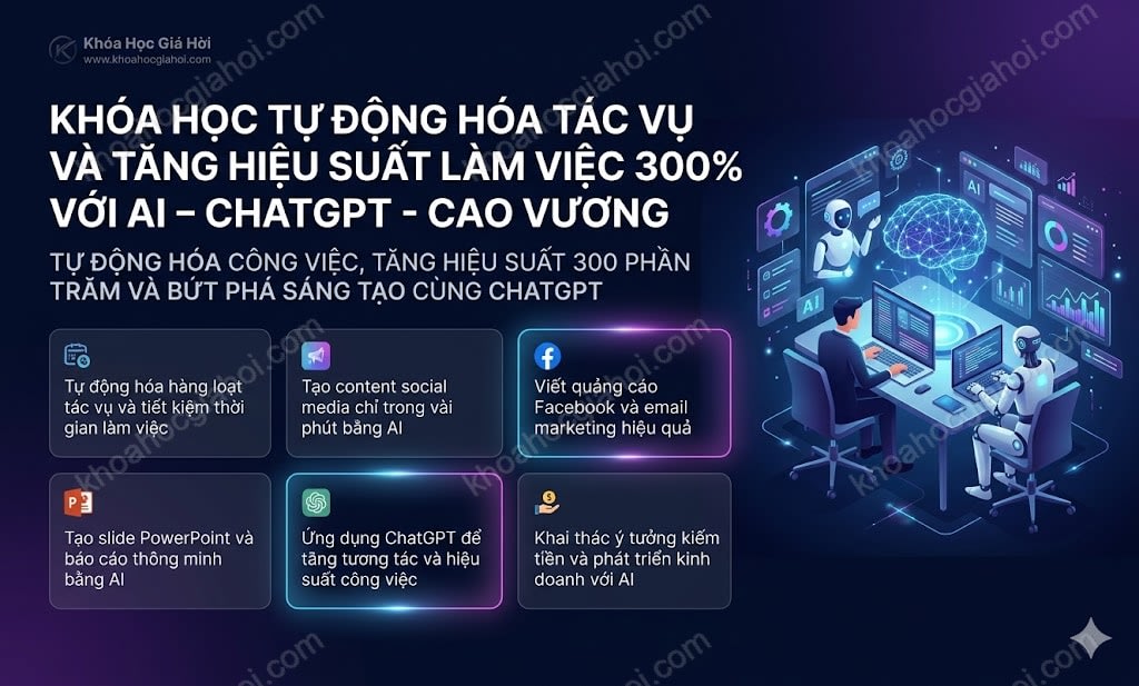 Khóa Học Tự Động Hóa Tác Vụ Và Tăng Hiệu Suất Làm Việc 300% Với AI – Chatgpt - Cao Vương