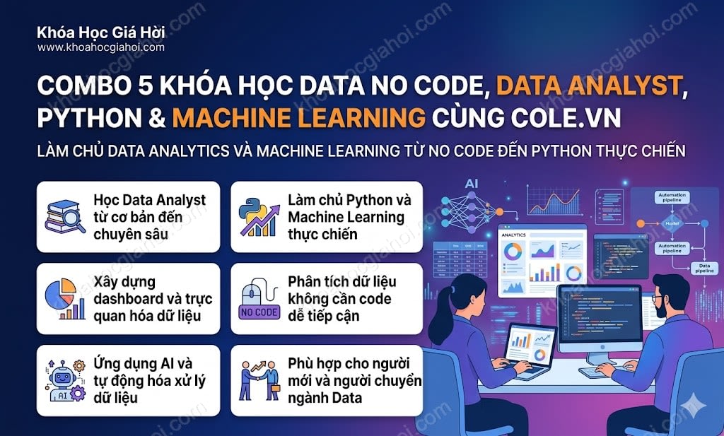 Combo 5 Khóa Học Data No Code, Data Analyst, Python & Machine Learning Cùng Cole.vn