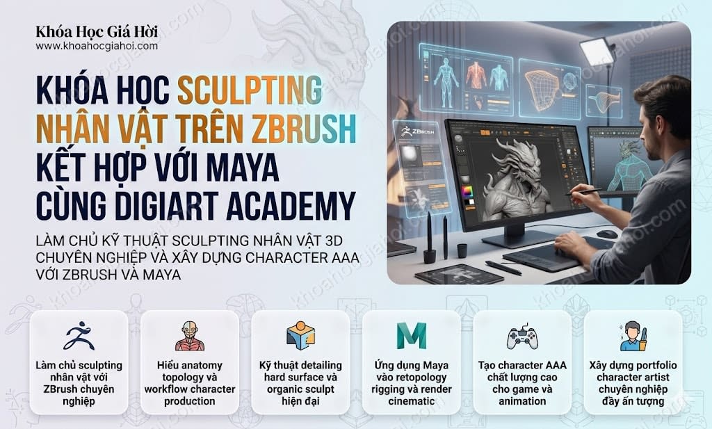 Khóa Học Sculpting Nhân Vật Trên Zbrush Kết Hợp Với Maya Cùng Digiart Academy