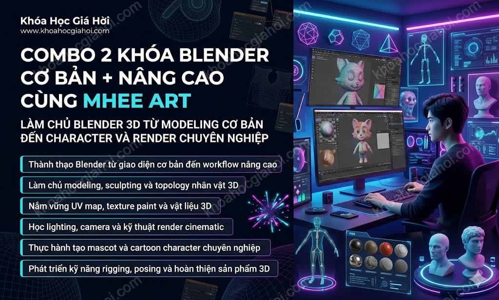 Combo 2 Khóa Blender Cơ Bản + Nâng Cao Cùng Mhee Art