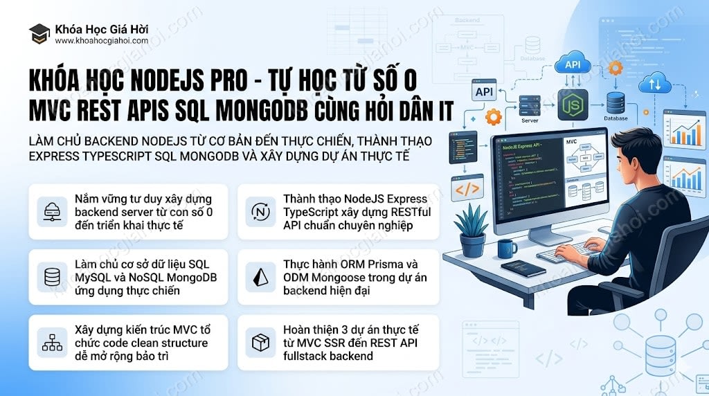 Khóa Học Nodejs Pro - Tự Học Từ Số 0 (Mvc, Rest Apis, Sql/mongodb) Cùng Hỏi Dân IT