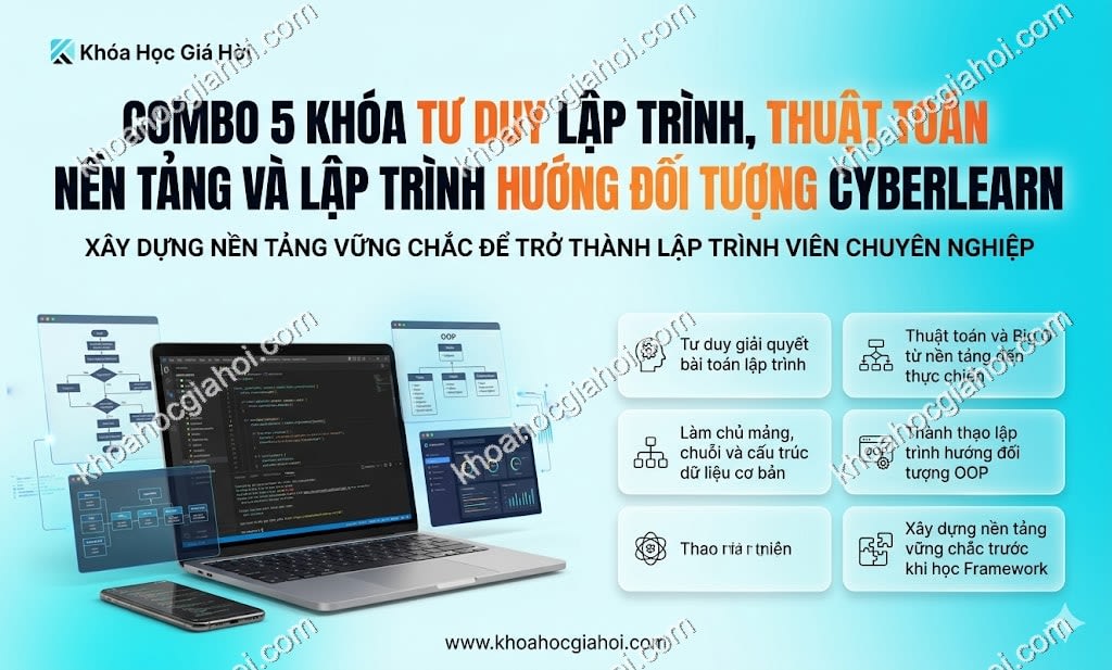 Combo 5 Khóa Tư Duy Lập Trình, Thuật Toán Nền Tảng & Lập Trình Hướng Đối Tượng CyberLearn