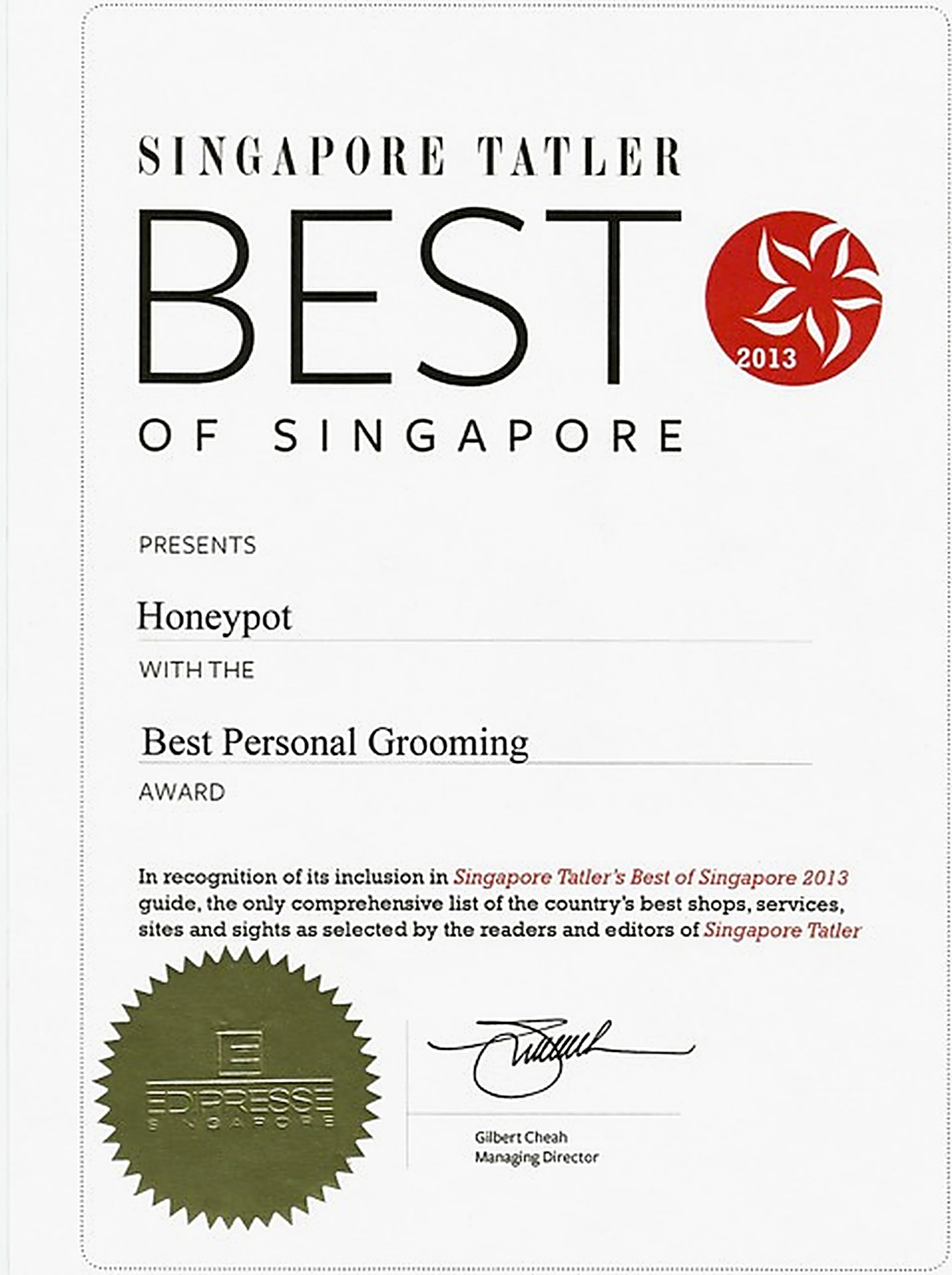 Singapore Tatler 2013 — Шилдэг хувийн арчилгаа