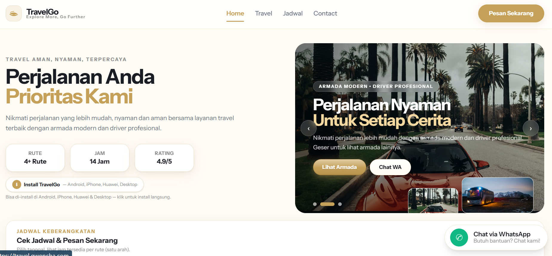 Website Travel Mobil atau Bus Wisata dan Sesuai Jadwal Lokasi