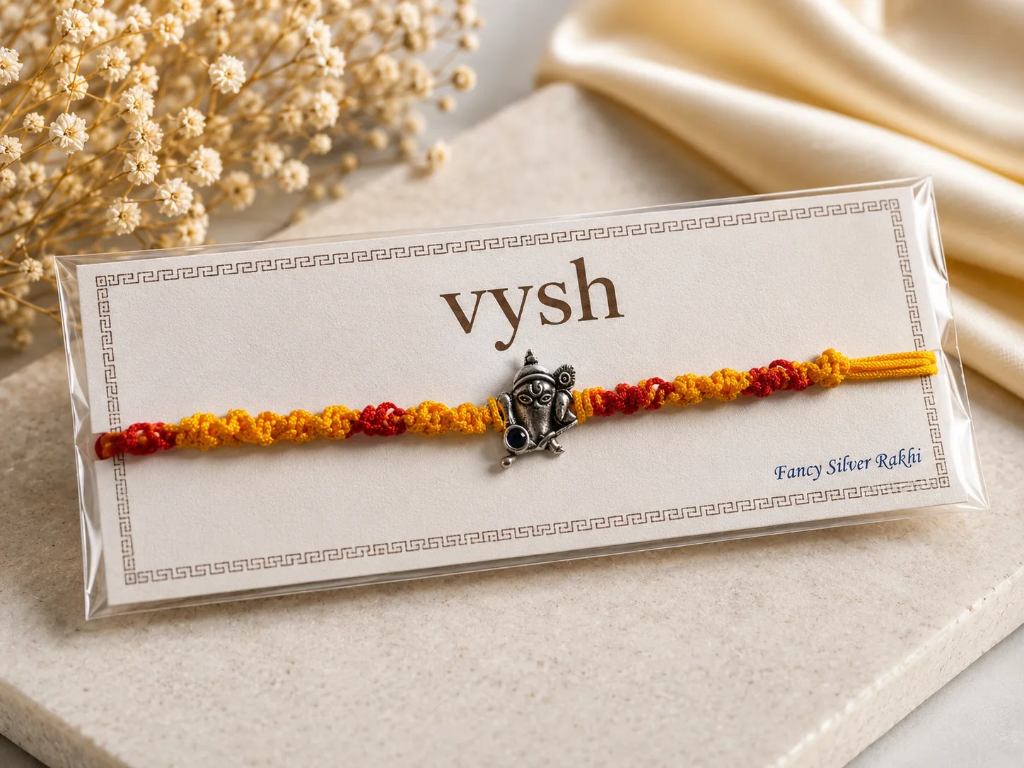 Silver Krishna Ganesha Rakhi