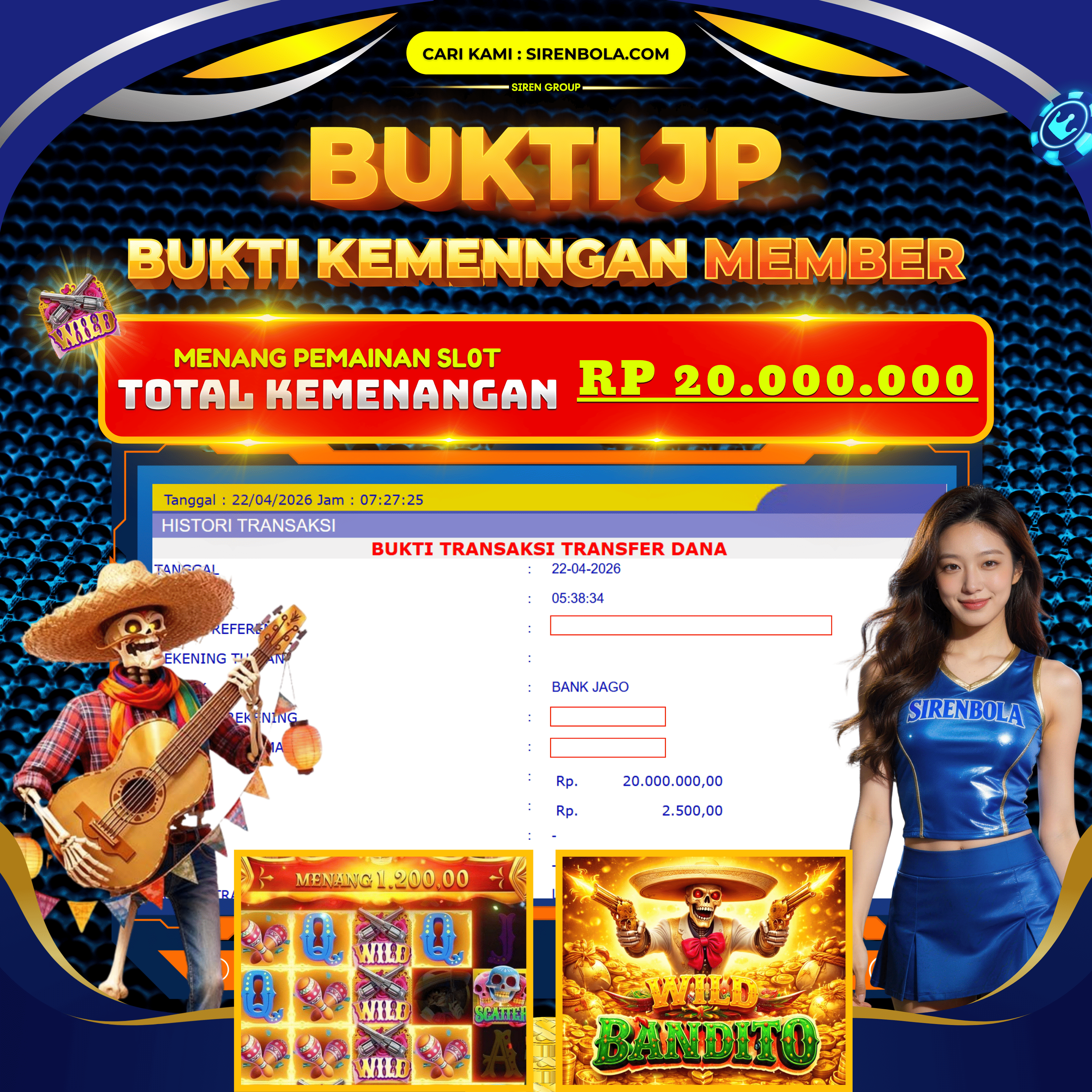 BUKTI JACKPOT 20 JT  WILD BANDITO ( 22 APRIL 2026 ) LUNAS...