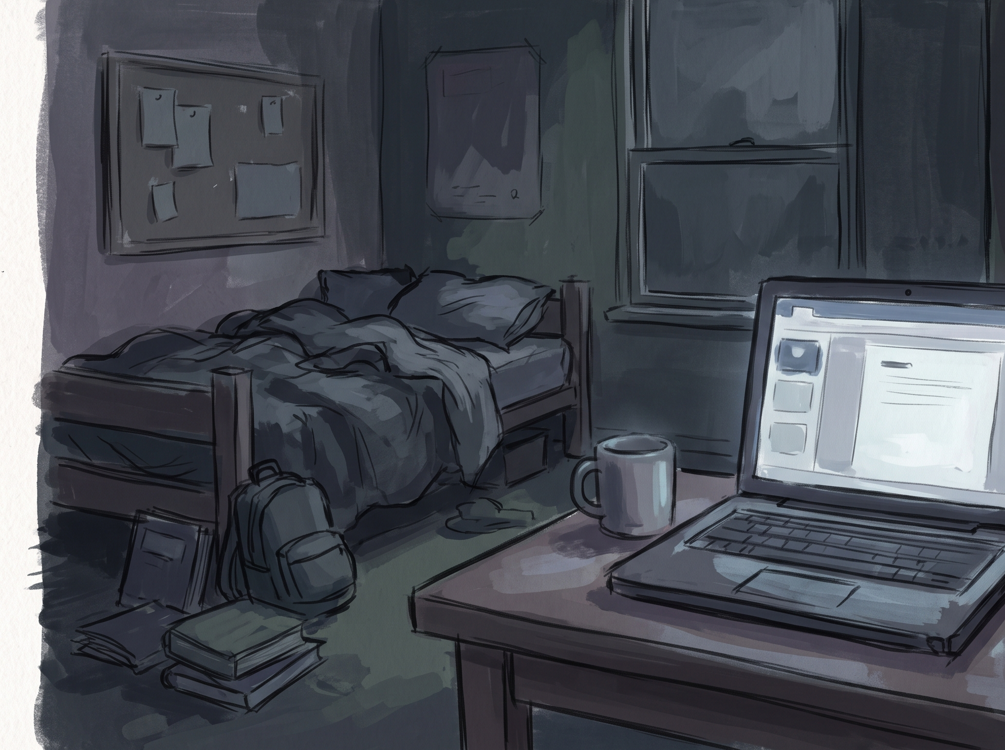 A laptop open at night